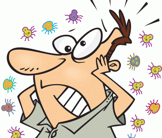 guy fearful of germs comic style color drawing of a man looking afraid of germs