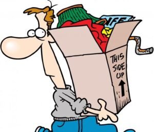 comic style drawing of a man carrying a box.