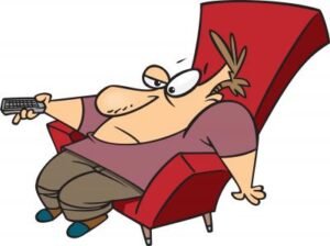 a man watching tv in a relaxing position. Comic style drawing