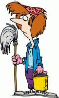 comic style drawing of a cleaning lady
