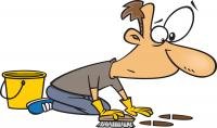 Man scrubbing a floor comic style drawing